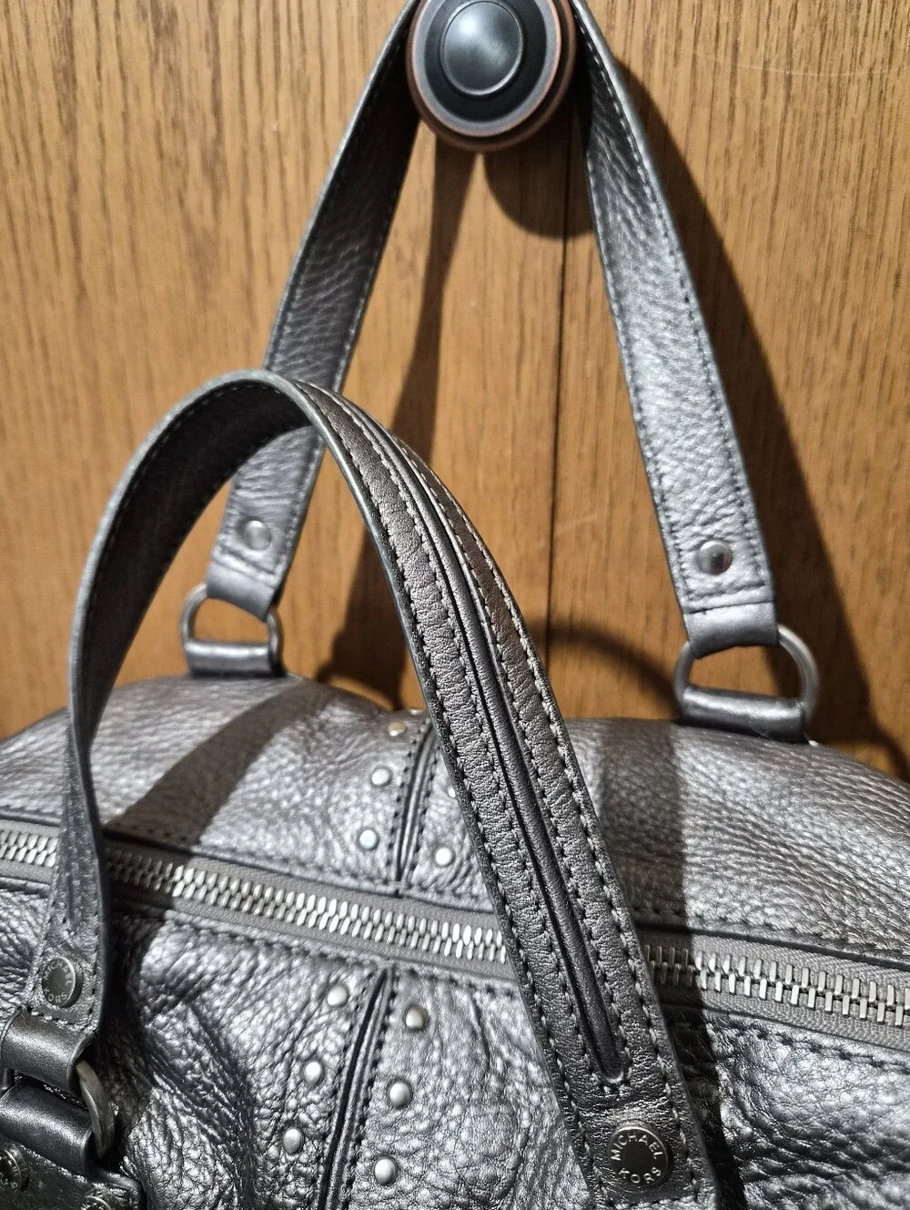 Michael Kors Ladies Pewter Astor Studded Satchel Handbag